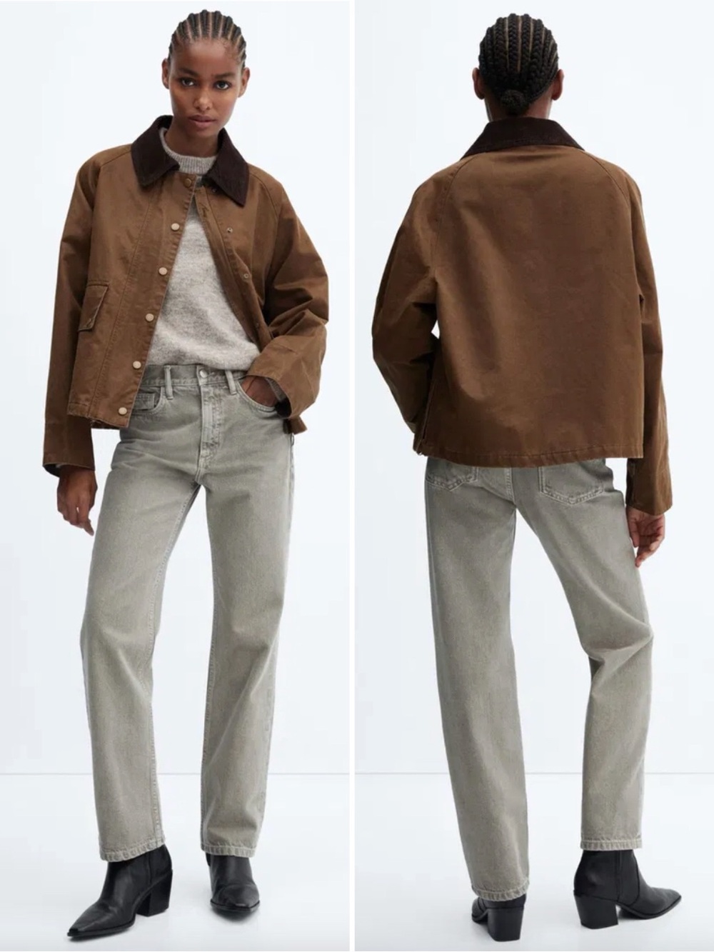 Mango Waxed Effect Parka Jacket Brown - Picture 2 of 8